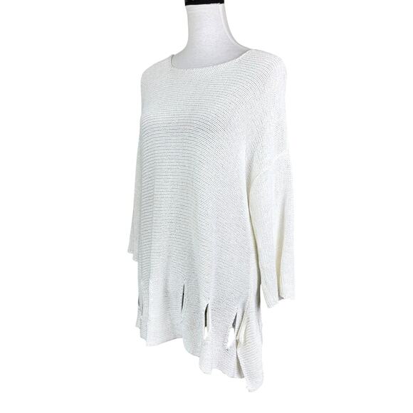 John Mark Ivory White Open Knit Cut Out Hem A-line Tunic Sweater - Picture 2 of 11